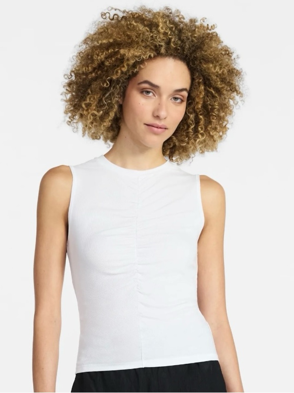 Avia White Sleeveless Ruched Front Tank